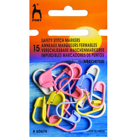 Pony Safety Locking Stitch Markers x 15pcs Assorted Sizes & Colours 60674 