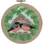 Permin Embroidery Kit Linen Bullfinch with frame Ø13cm