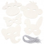 Animal Masks, white, H: 13-24 cm, W: 20-28 cm, 230 g, 100 pc/ 1 pack