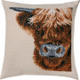 Permin Embroidery Kit Aida Pillow Scottish Highland Cow 40x40cm