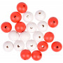 Infinity Hearts Beads Wood Round Red/White 20mm - 20 pcs
