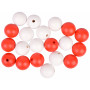 Infinity Hearts Beads Wood Round Red/White 30mm - 20 pcs