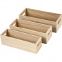 Wooden Storage Boxes, H: 6,5-7,5 cm, L: 22+23,5+25 cm, W: 6,5+7,5+8,5 cm, 3 pc/ 1 set