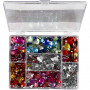 Rhinestones in Display Box, D: 6+7+9+10+11+12+14+16 mm, outer size 16.4x9.2x1.5 cm, 300 pcs, blue, silver, pink