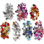 Rhinestones in Display Box, D: 6+7+9+10+11+12+14+16 mm, outer size 16.4x9.2x1.5 cm, 300 pcs, blue, silver, pink