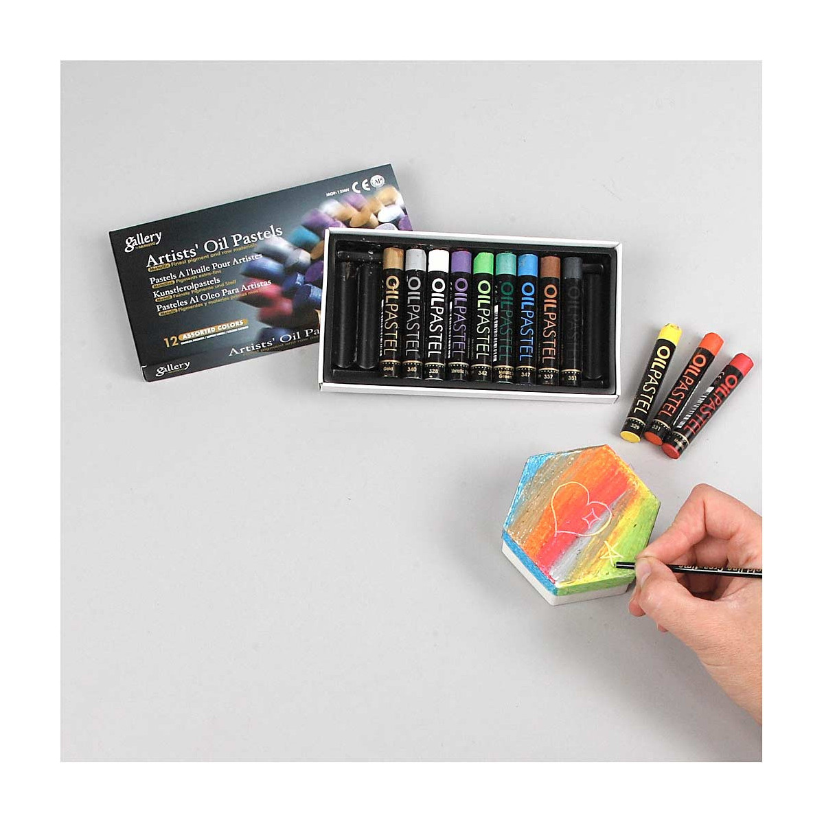 Gallery Oil Pastel Premium, L: 7 cm, 10 mm, Assorted Colours, 12 pc, 1 Pack