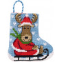 Permin Embroidery Kit Christmas Stocking Moose and Sledge 7x8cm