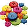 Wooden Buttons, D: 12-20 mm, hole size 1.5-2 mm, 360 pcs, asstd colours, china berry