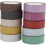 Glitter Tape, assorted colours, W: 15 mm, 10x6 m/ 1 pack