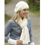 Snow Angel by DROPS Design - Knitted Hat, Scarf and Wrist warmers Pattern size S - L
