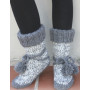 Crochet Slippers with Pom Poms by DROPS Design - Crochet Slippers Pattern Size 35 - 43