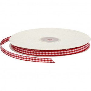 Checked Ribbon, W: 20 mm, Antique Red/white, 25 M, 1 Roll