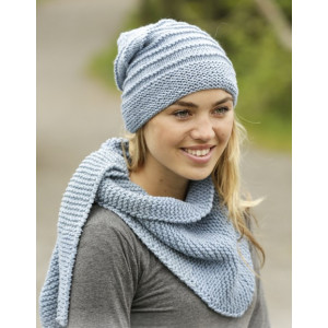 Blue Winds by DROPS Design - Knitted Hat and Shawl in Garter Stitch pattern size S - XL