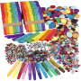 Glitter and Wood Sticks, assorted colours, 1 set
