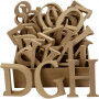 Wooden Letters, Numbers And Symbols, H: 8 cm, thickness 1,5 cm, 240 pc/ 1 pack