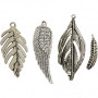 Feather, antique silver, D 29-55 mm, hole size 12-20 mm, 4x10 pc/ 1 pack