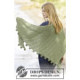 Valley Girl by DROPS Design - Knitted Shawl with pom poms Pattern