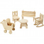 Mini Furniture, garden table, pram, chair, rocking chair, bench, H: 5,8-10,5 cm, 50 pc/ 1 pack
