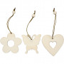 Wooden Ornament, flower, butterfly, heart, size 6 cm, thickness 3 mm, 200 pc/ 1 pack
