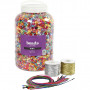 Bucket Containing Plastic Beads, Elastic Cord and Bracelets, assorted colours, size 6-20 mm, hole size 1,5-6 mm, 1 set