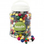 Wooden Beads, assorted colours, 175 g, D 8+10+12 mm, hole size 2-2,5 mm, 400 ml/ 1 bucket