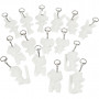 Fabric Figures with key rings, size 6-10 cm, 15 pcs, white