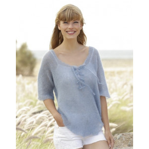 Blue Mist by DROPS Design - Knitted Jumper with Vents and Ties Pattern size S - XXXL