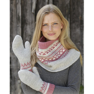 Hint of Heather Set by DROPS Design - Knitted Neck Warmer and Mittens Pattern Sizes S- L