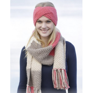 Eyes On Me by DROPS Design - Knitted Head Band and Scarf in Moss Stitch Pattern 160x33 cm