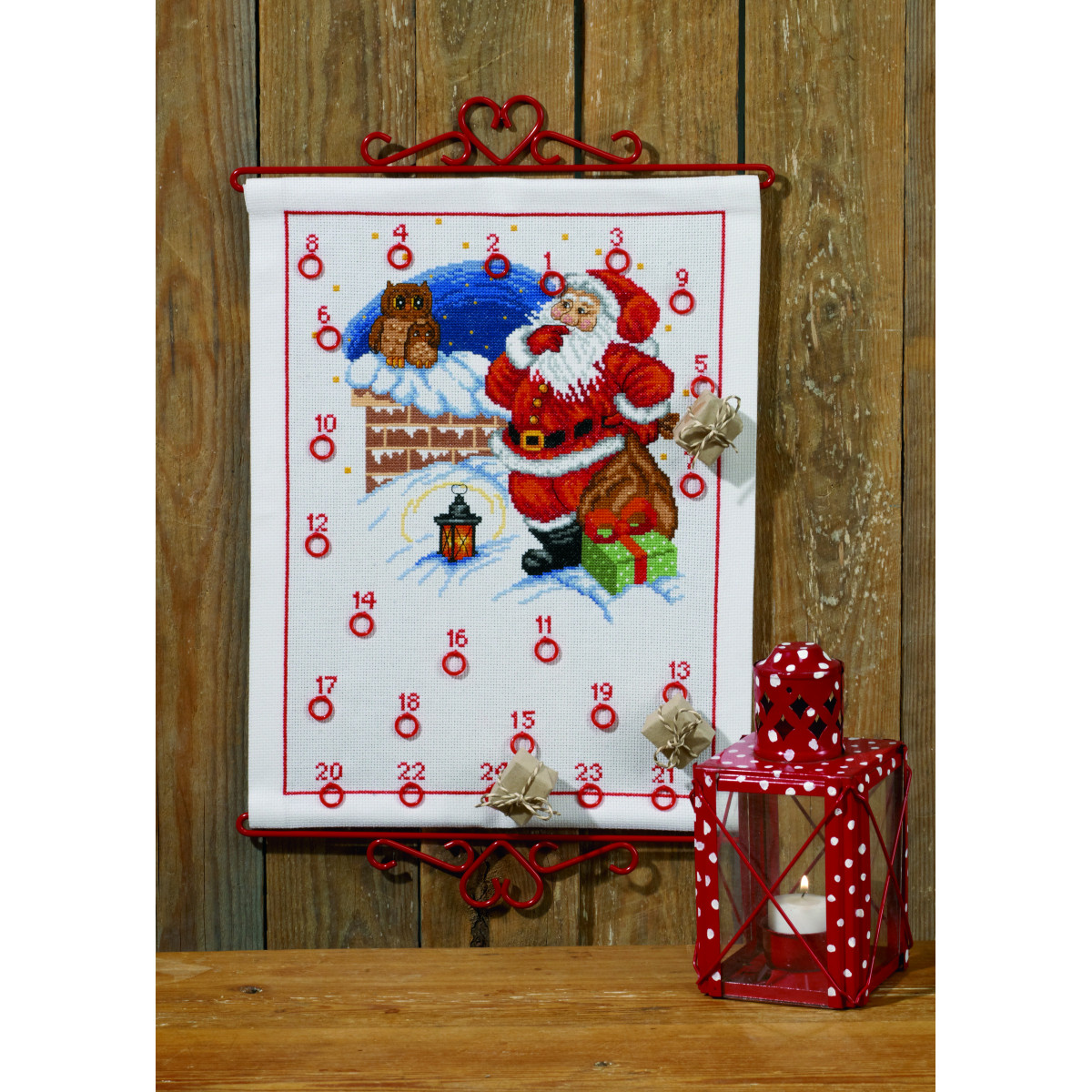 Permin Embroidery Kit Advent Calendar Santa and Owl 32 x 41 cm