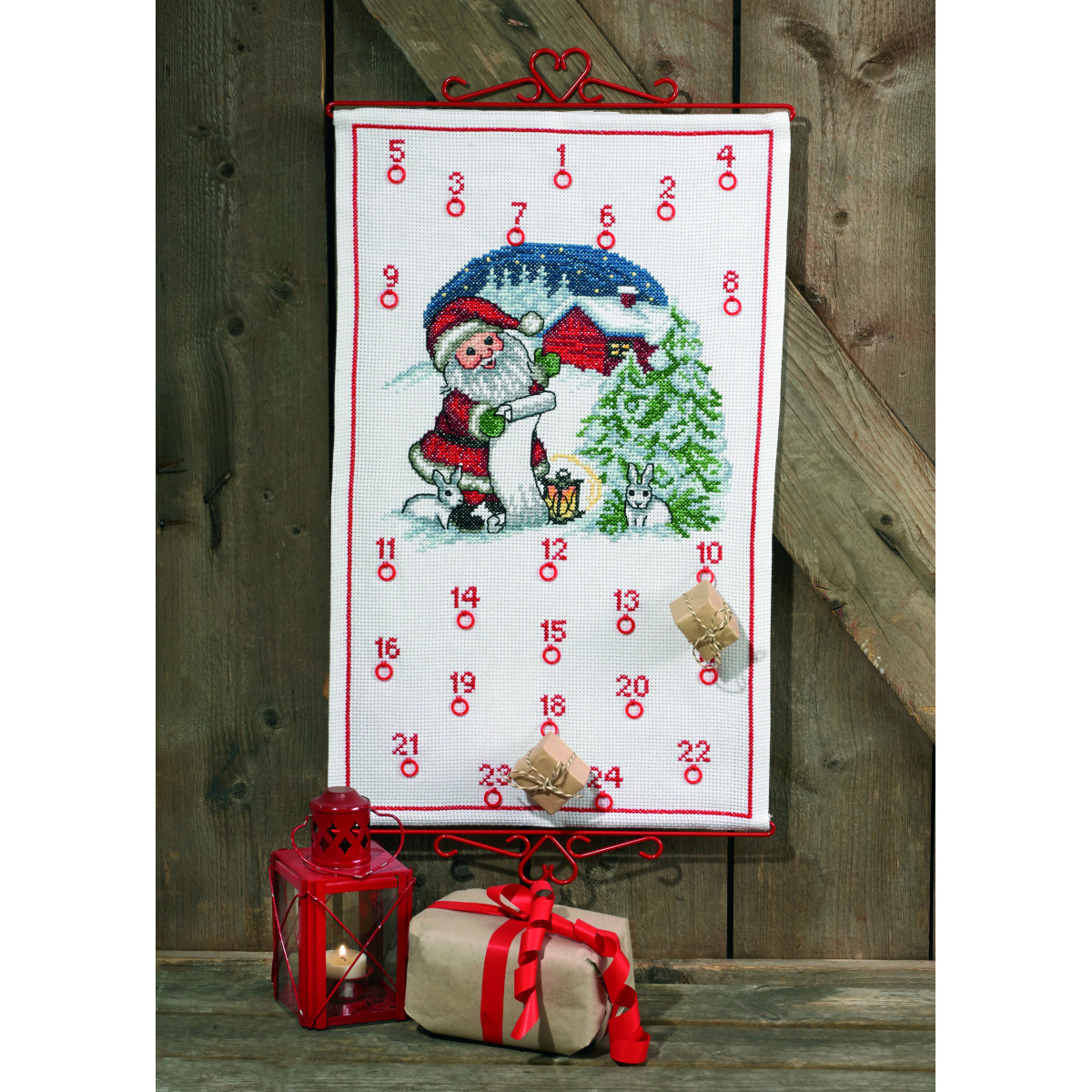 Permin Embroidery Kit Advent Calendar Santa and Bunnies 38 x 62 cm