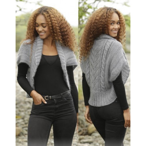Grey Whisper by DROPS Design - Knitted Shoulder Piece with Cables Pattern size S - XXXL