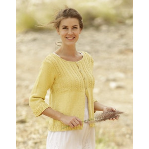 Golden Blossom by DROPS Design - Knitted Lace Edge Cardigan Pattern size S - XXXL