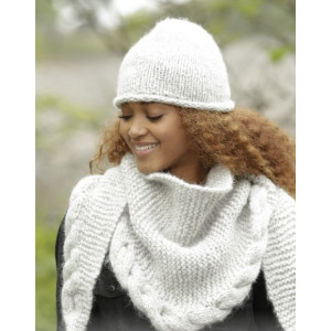 Winter Cozy by DROPS Design - Hat and Shawl with Cable Edge Pattern size S - XL and 165x45 cm