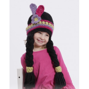 Little Alawa by DROPS Design - Crochet Indian Hat with Braids and Feathers Pattern Size 1 - 10 years