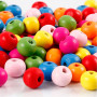 Wooden Beads Mix, assorted colours, D 8 mm, hole size 1,5-2 mm, 500 g/ 1 bag