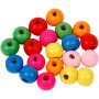 Wooden Beads Mix, assorted colours, D 8 mm, hole size 1,5-2 mm, 500 g/ 1 bag